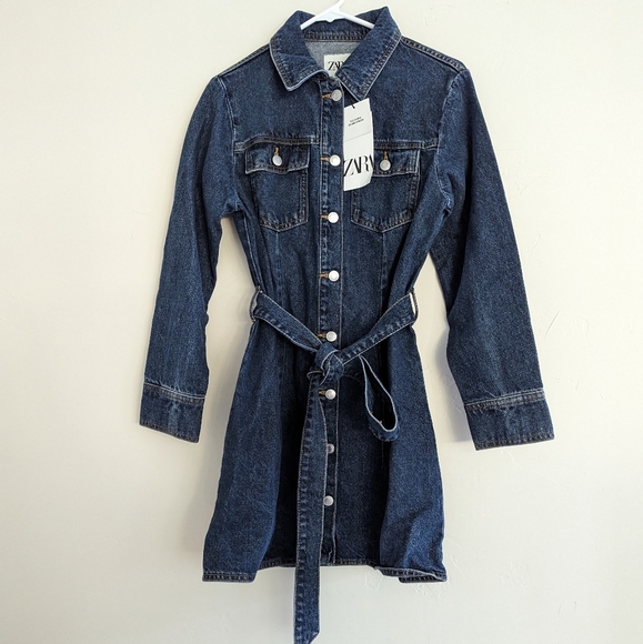 ZARA NEW DENIM Short DRESS Dark BLUE XS,S,M NWT LONG SLEEVES - Picture 5 of 7